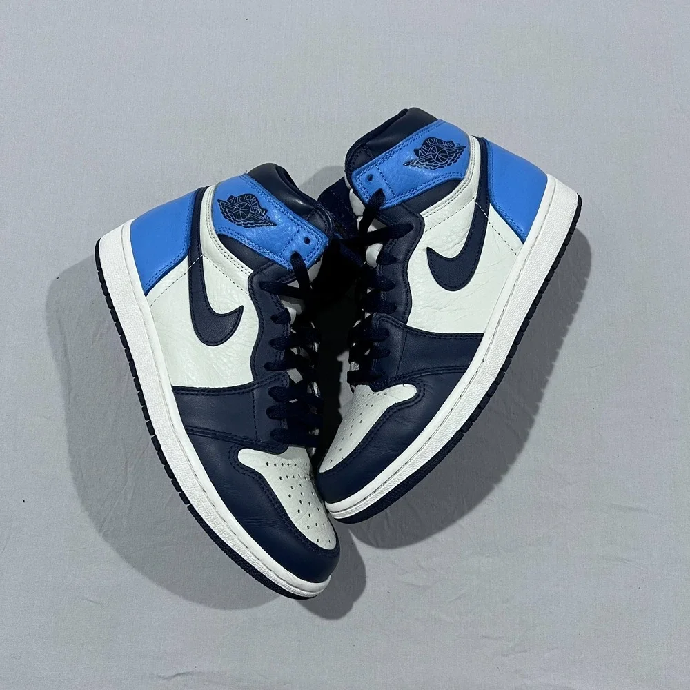 Nike Air Jordan Mens 1 Retro High OG Obsidian Leather Sneakers High Top Size 9M